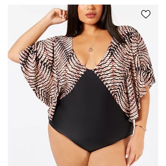 NWT flutter sleeve low V neck swim one piece - Picture 1 of 14